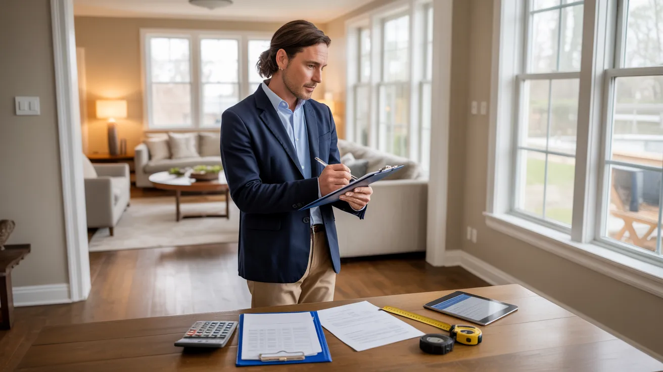 A man in a suit writes on a clipboard, focused on his task in a professional setting.
