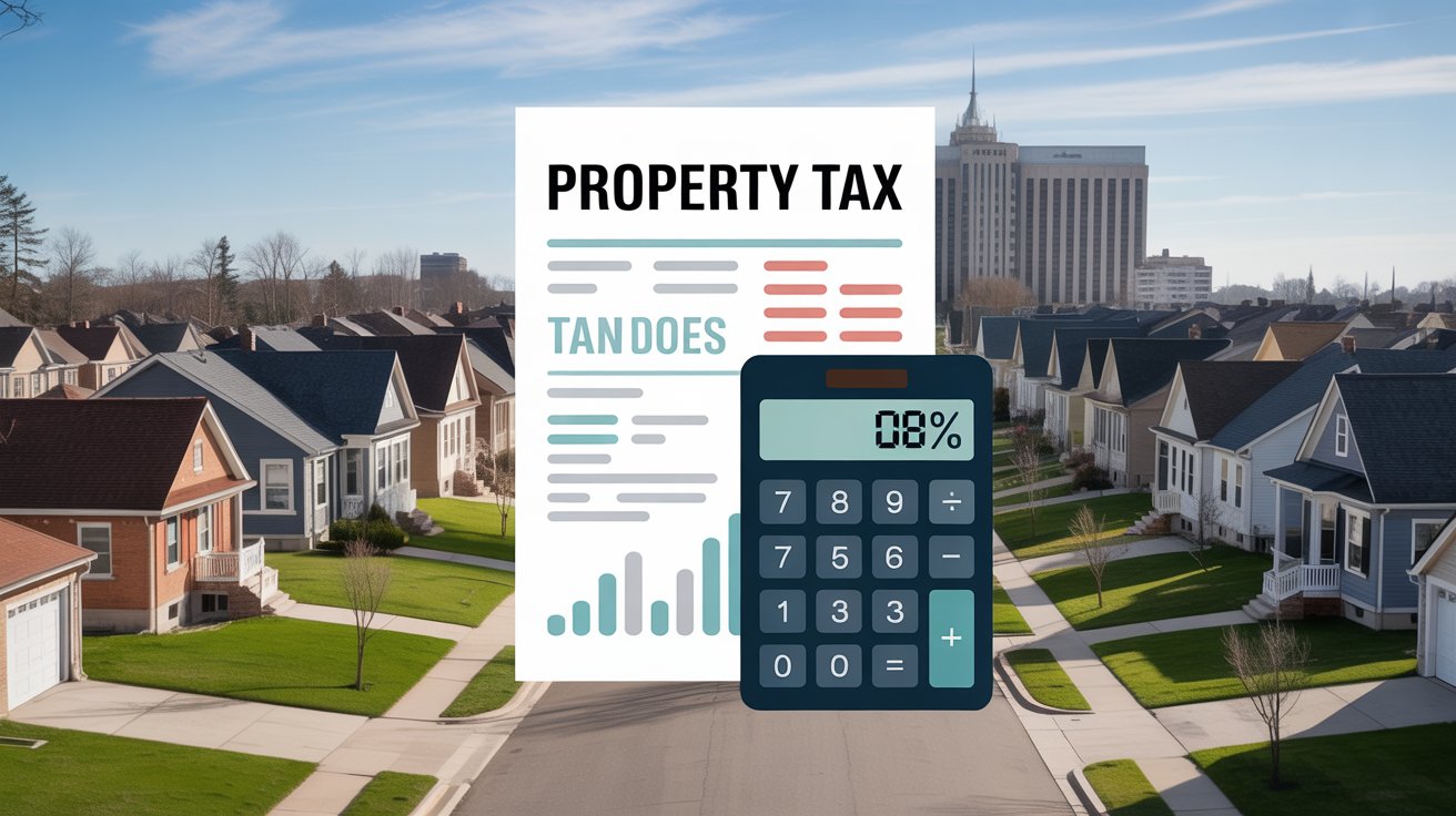Property tax calculator interface displaying input fields and results for estimating property taxes.