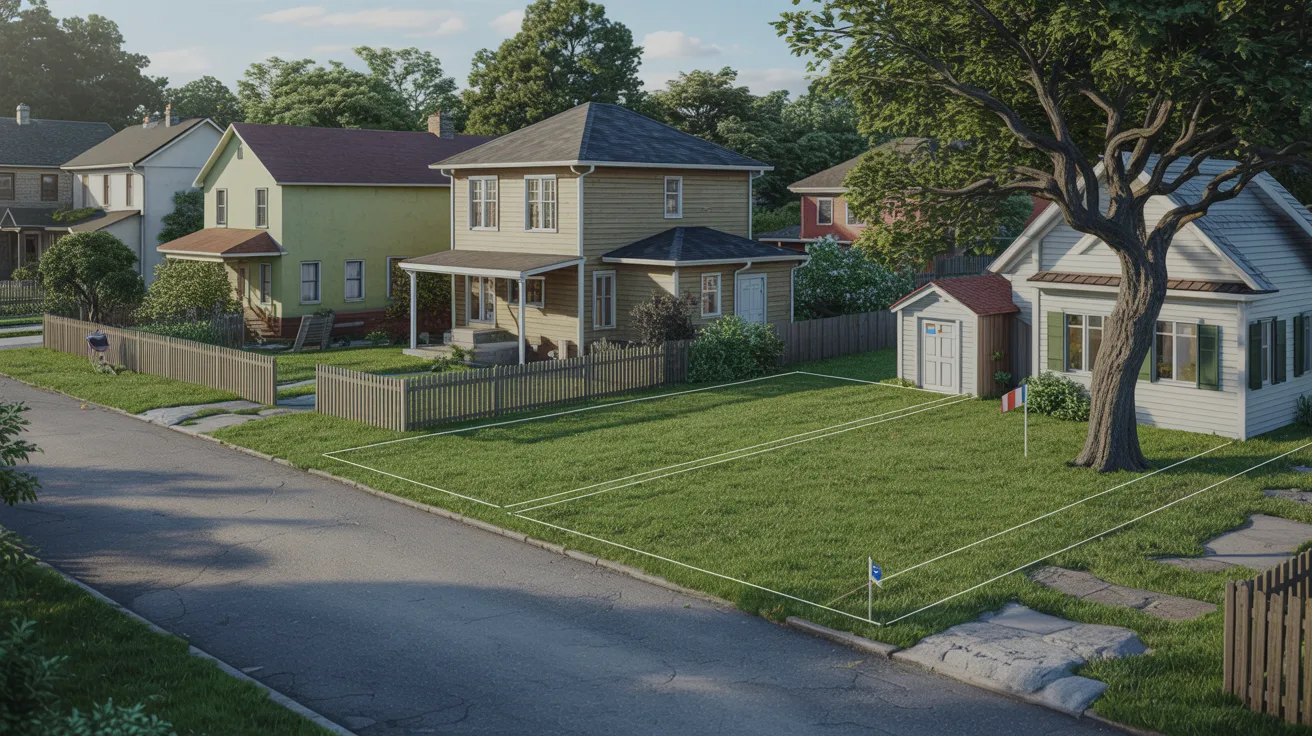 A neighborhood scene featuring houses and a tennis court surrounded by greenery.