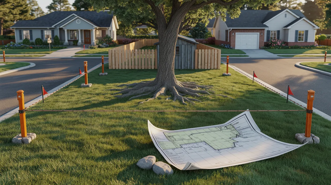 3D rendering of a house beside a tree, with a map displayed in the foreground, illustrating a scenic outdoor setting.