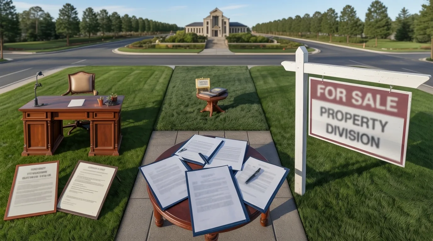 A for sale sign stands on a lawn in front of a house, indicating the property is available for purchase.