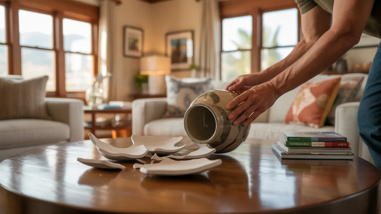 A person sets plates on a dining table, preparing for a meal.