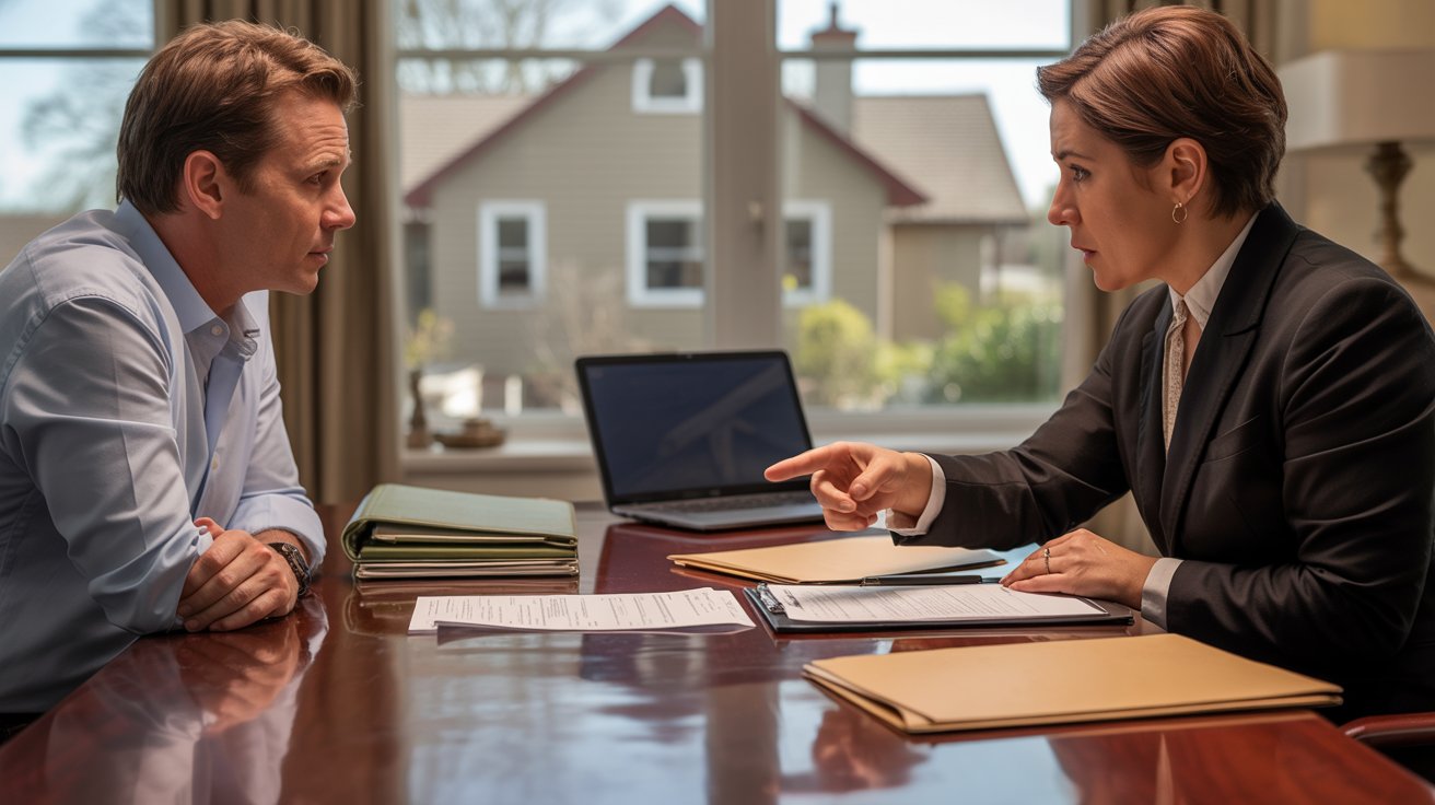 A man and woman sit at a table, focused on a laptop in front of them.