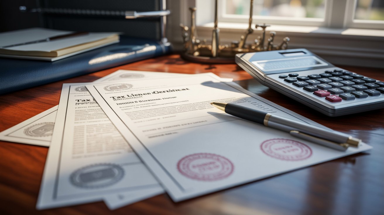 A contract, a pen, and a calculator arranged on a wooden desk, suggesting a business or financial context.
