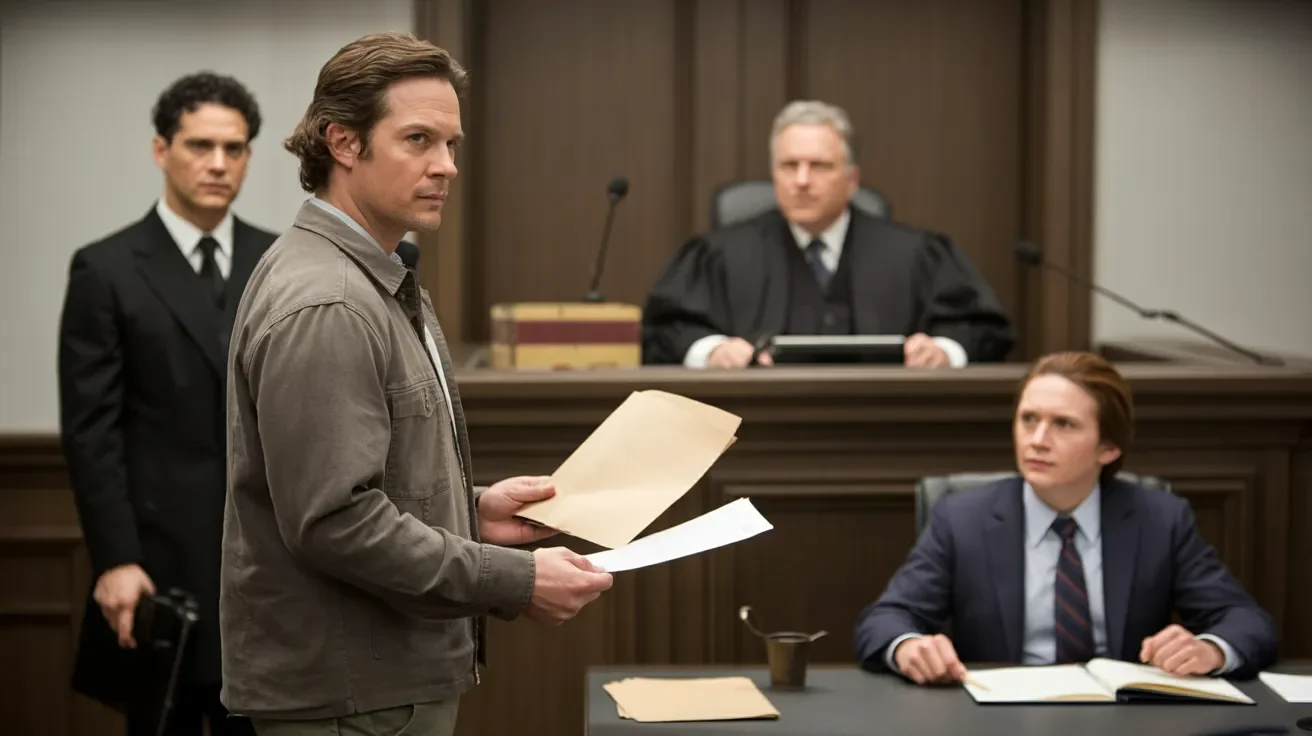 A man in a suit stands before a judge in a courtroom, appearing attentive and engaged in the proceedings.