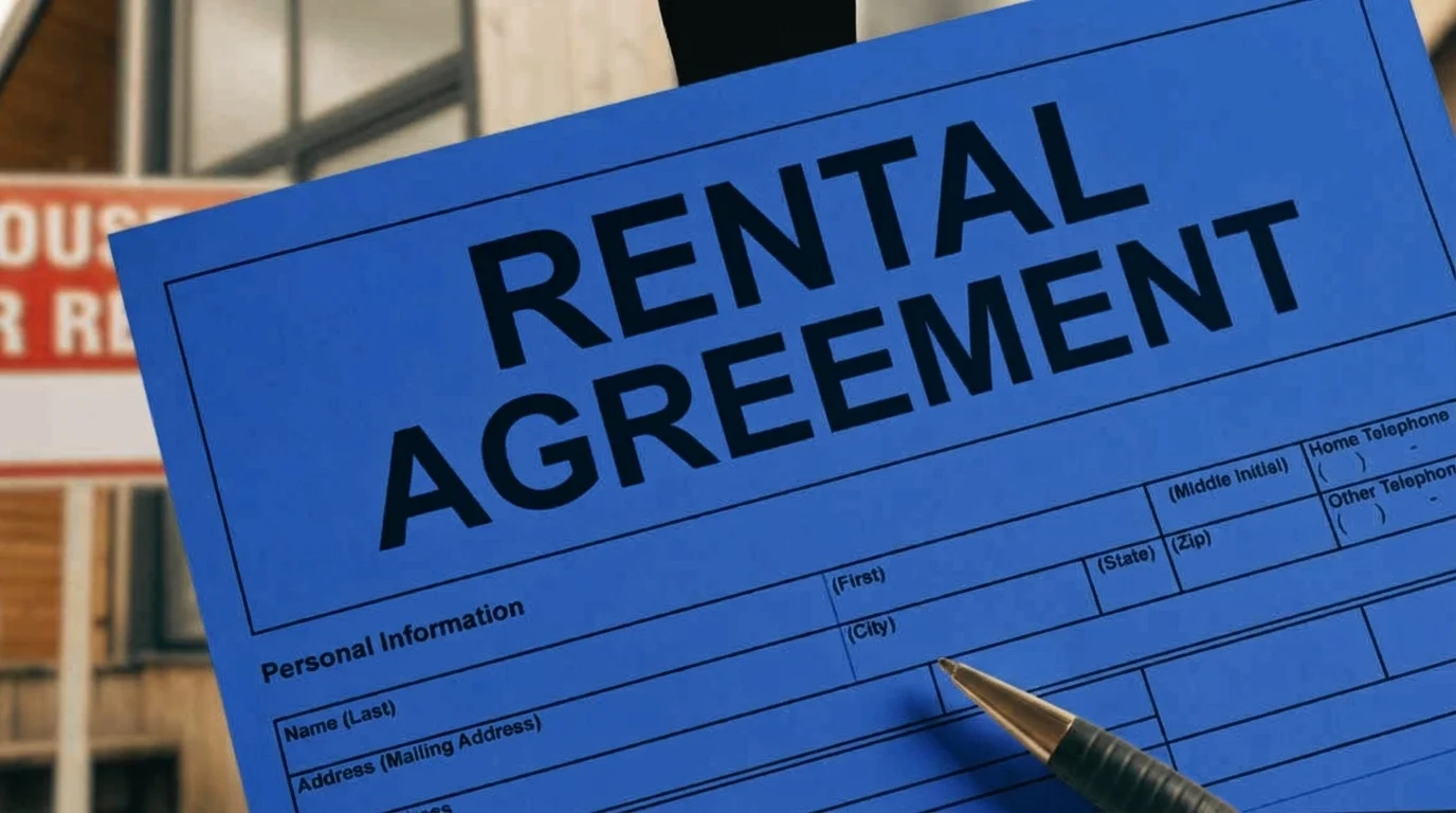 Rental agreement placed in front of a house, highlighting landlord rights in the Section 8 program.