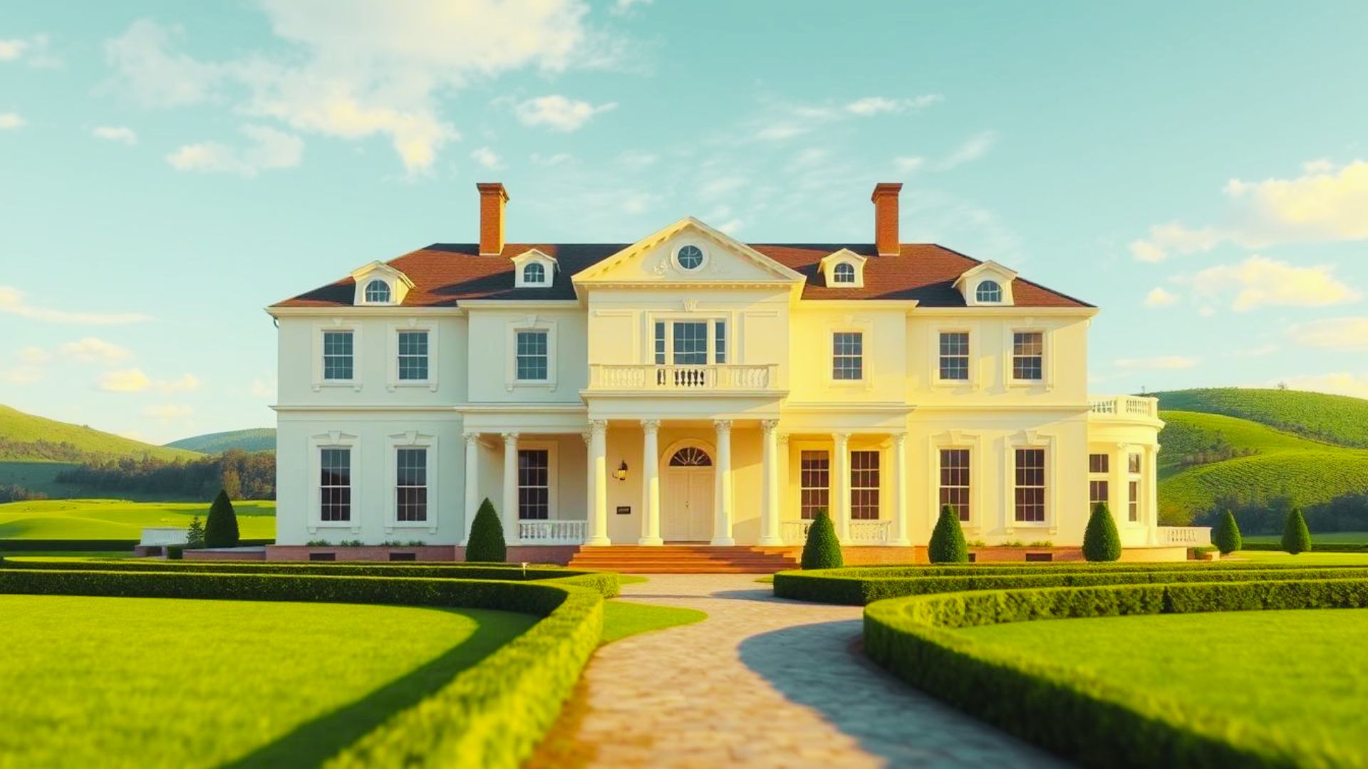 A large white mansion with a pathway leading to it, representing properties often left outside a trust.
