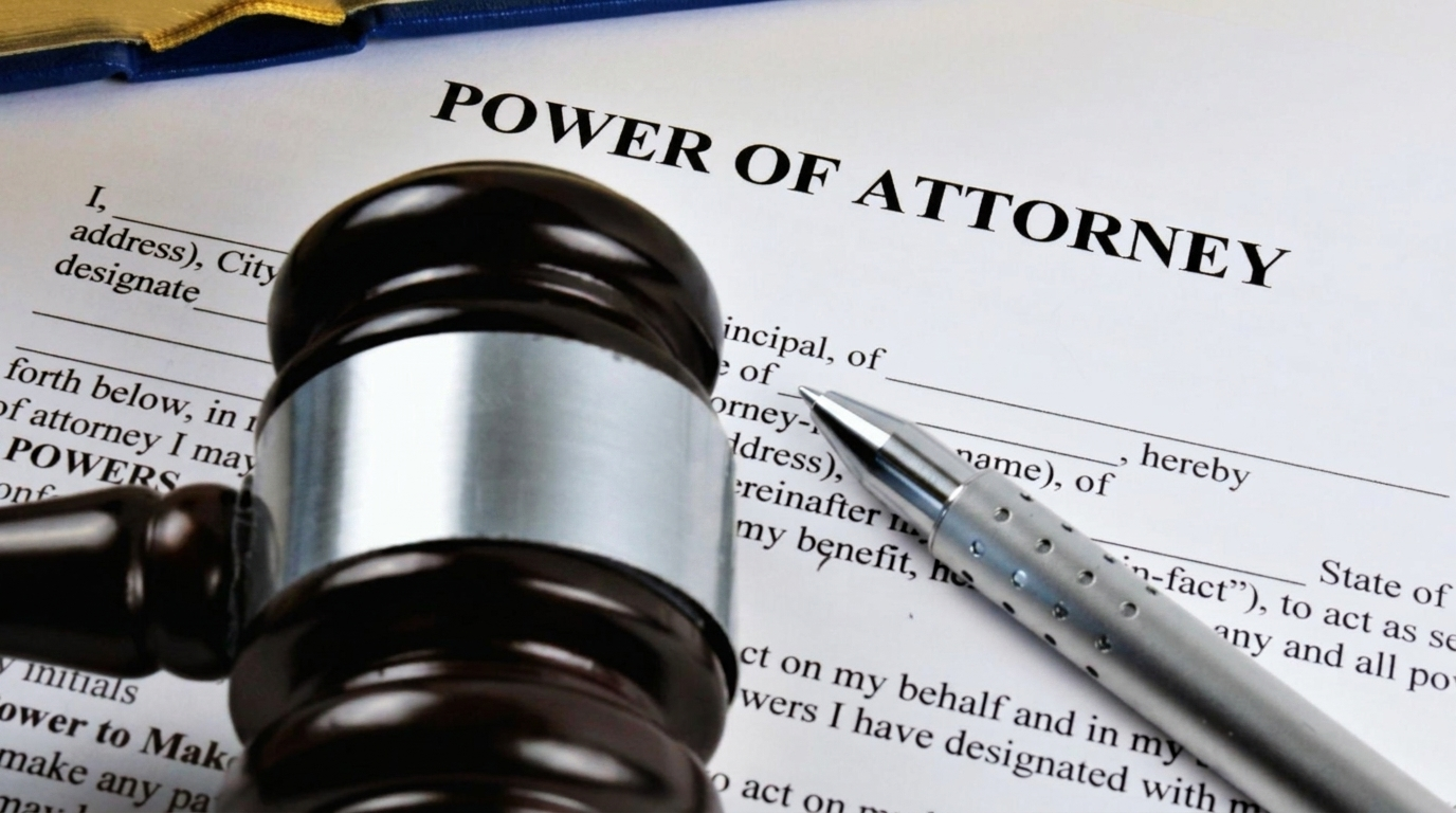 Power of attorney document beside a gavel, symbolizing legal authority and decision-making benefits.