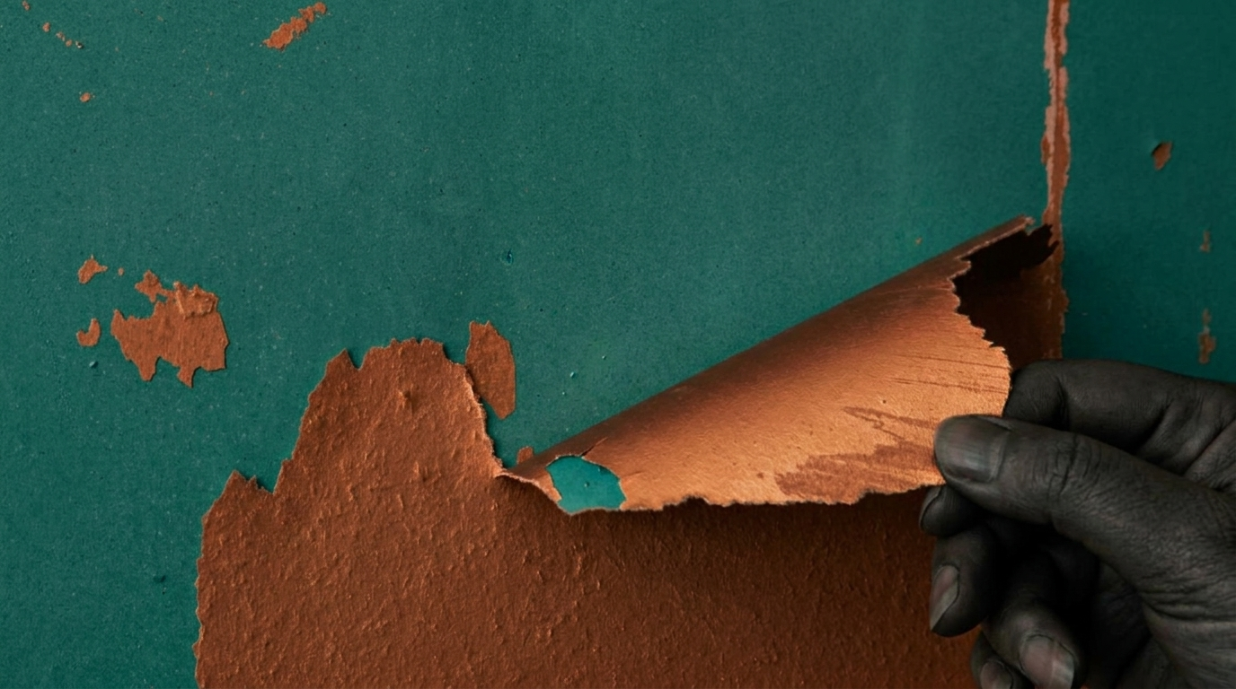 A person repairs a wall using a piece of paper, illustrating the difference between normal wear and tenant damage.