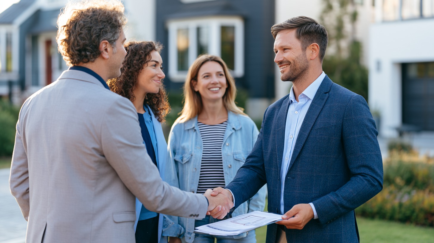 Real estate agent showing a home to buyers during the purchasing process.
