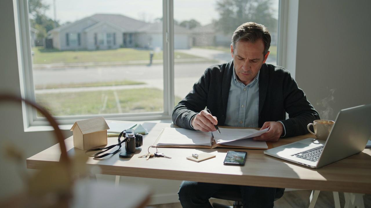 Property owner organizing evidence and legal documents before starting the process to remove a squatter.