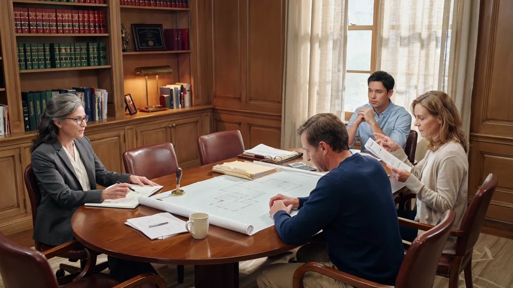 Family reviewing estate planning documents with an attorney