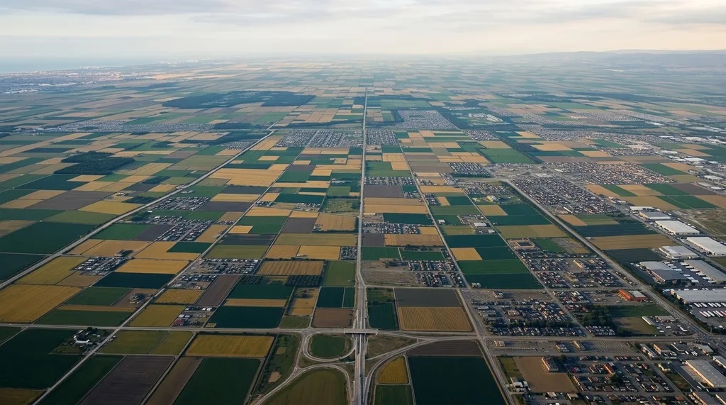 Aerial view showing one square section of surveyed farmland