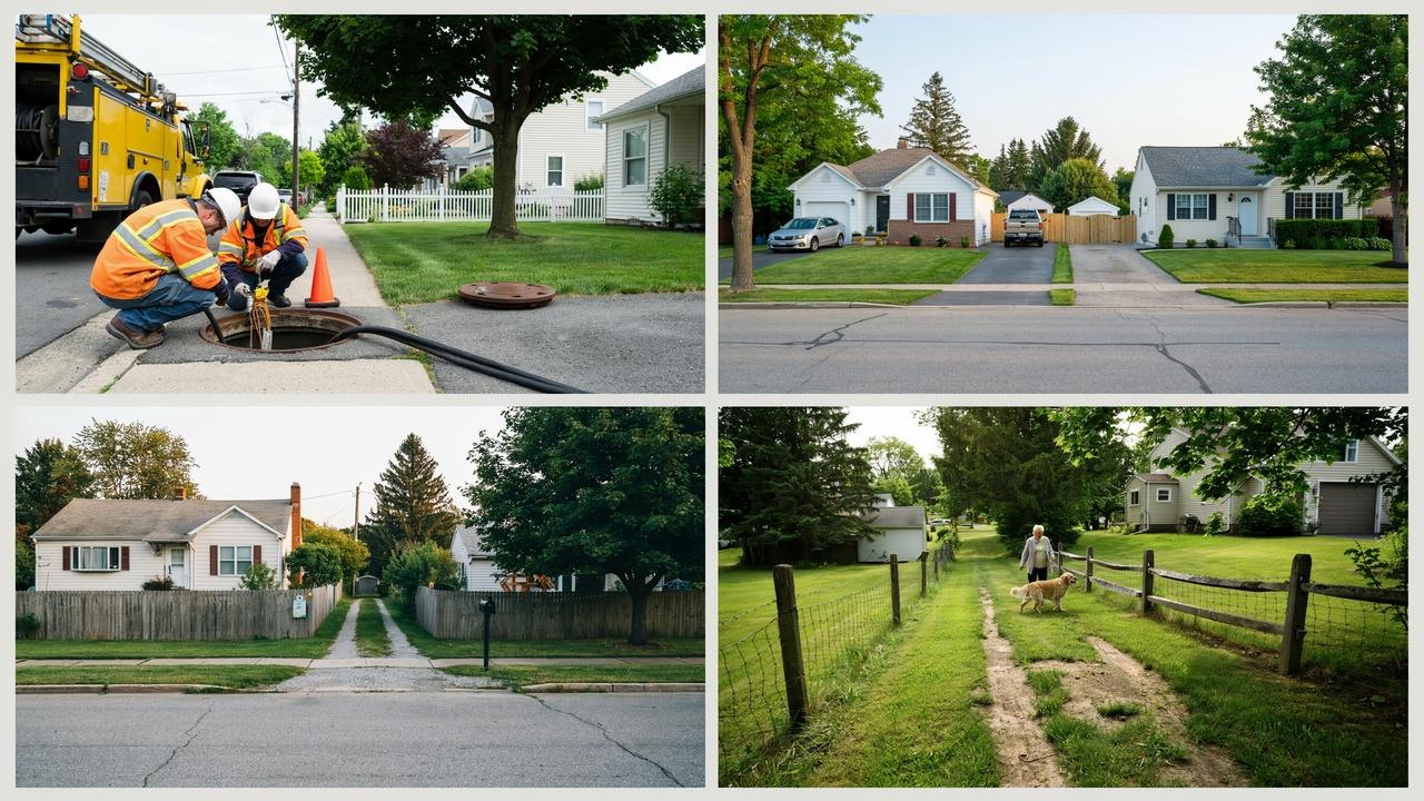 Four scenes showing utility, access, necessity, and prescriptive easements on property.