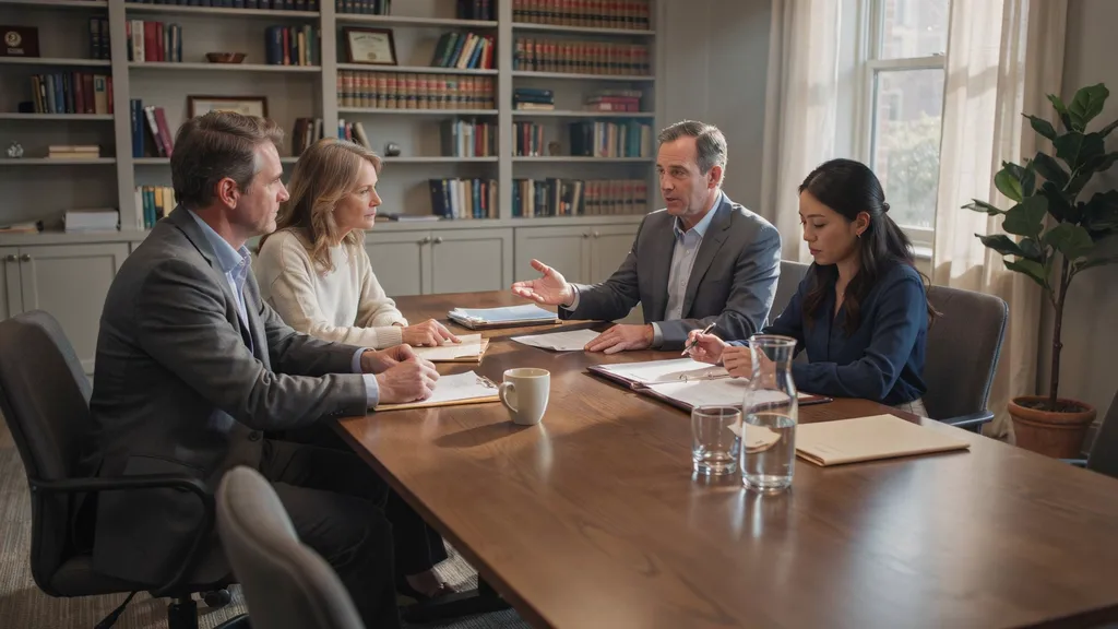 Family discussing property inheritance options with an estate planning professional.