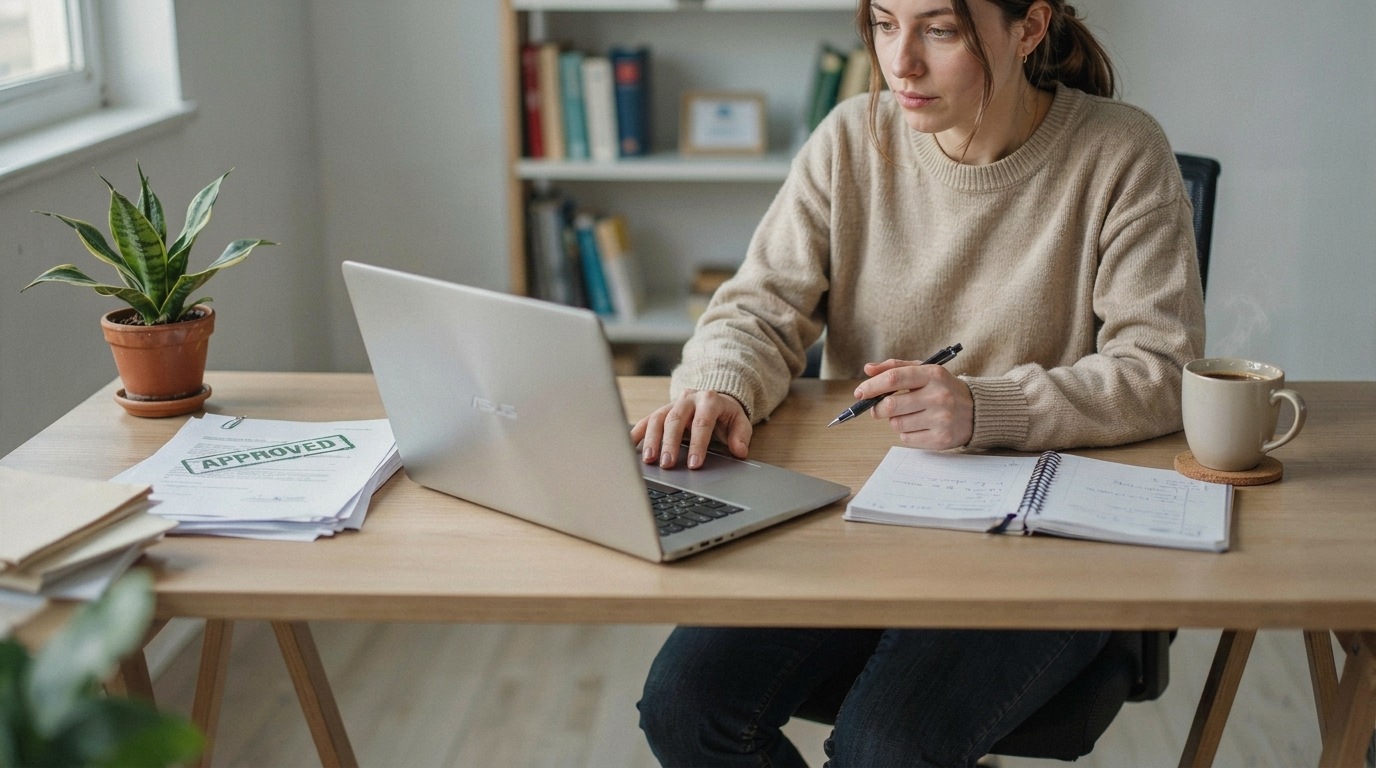 Person checking license permissions before using protected digital content.