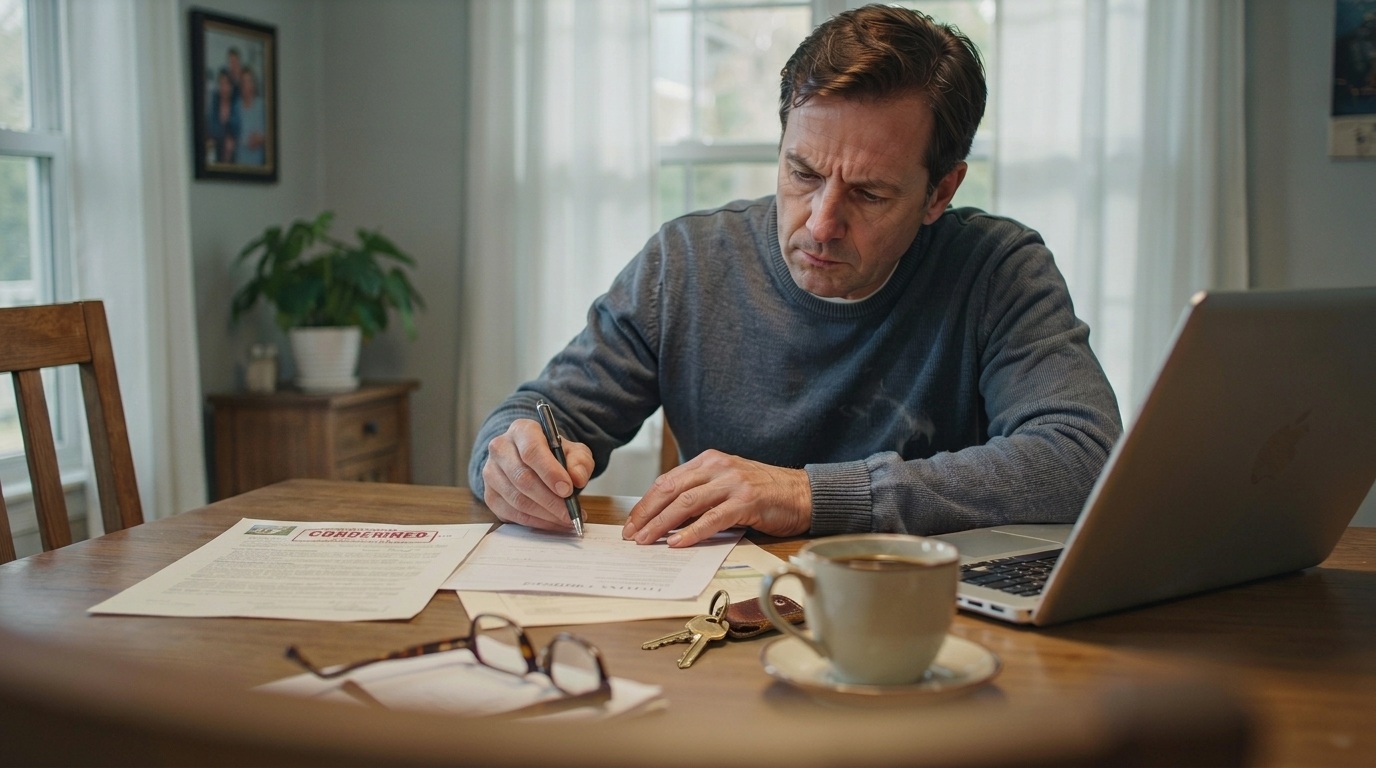 Property owner reviewing legal documents to understand condemnation rights at home.