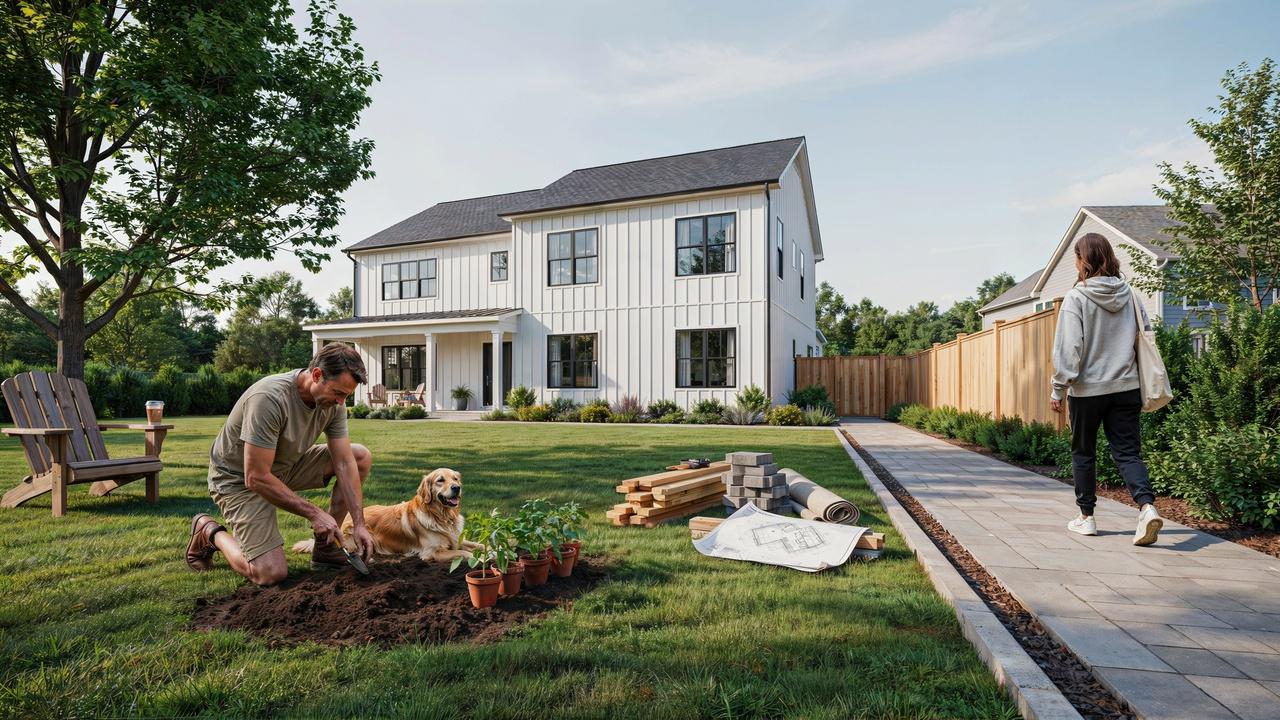 Homeowner using land while keeping a shared easement access route clear.