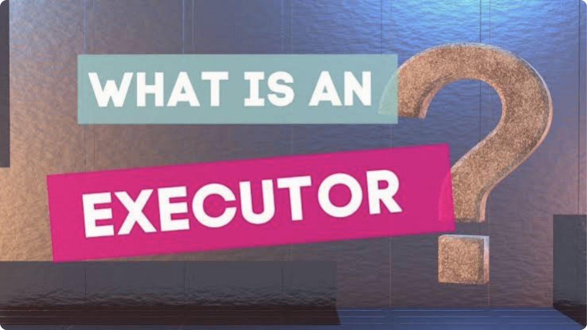 Bold colorful graphic asking What Is An Executor with large 3D question mark for estate planning