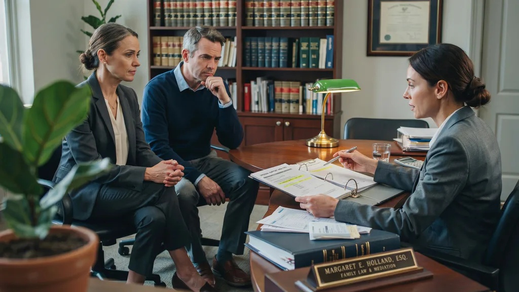 Couple discussing long-term spousal support with a California family law attorney.