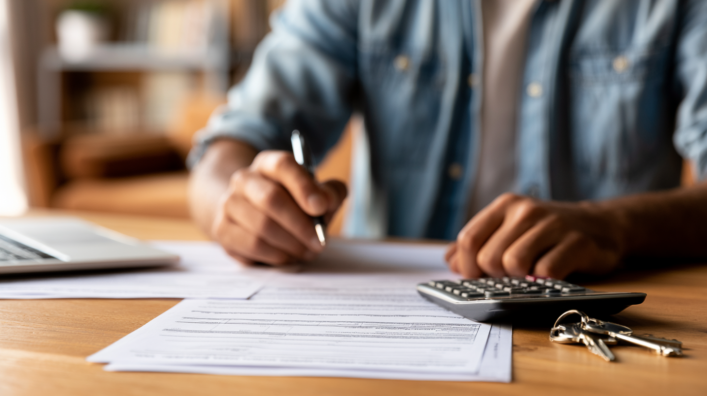 Homeowner reviewing mortgage escrow and tax documents.