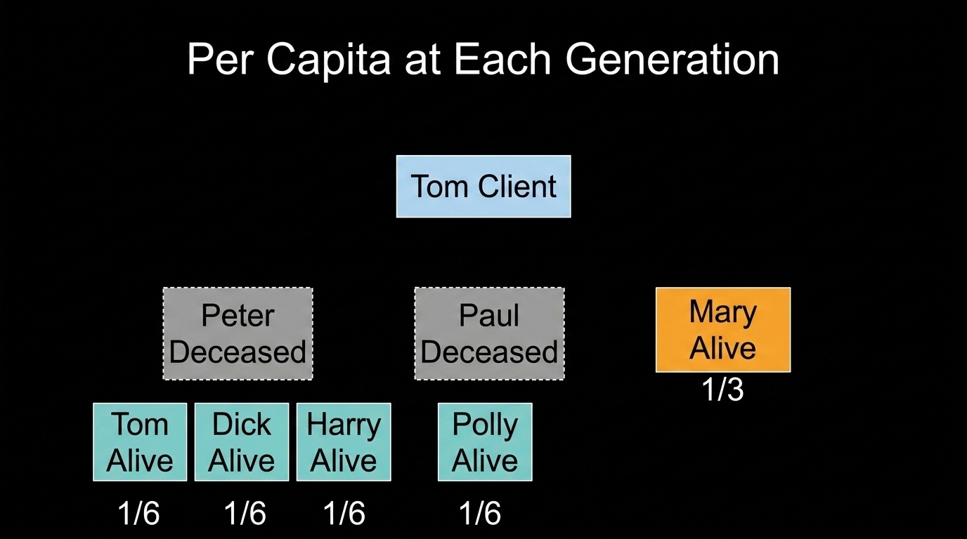 Per capita at each generation inheritance shared among descendants
