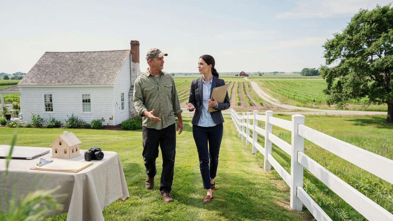 Property owner and real estate attorney inspecting a rural property while evaluating a long-term ownership claim.