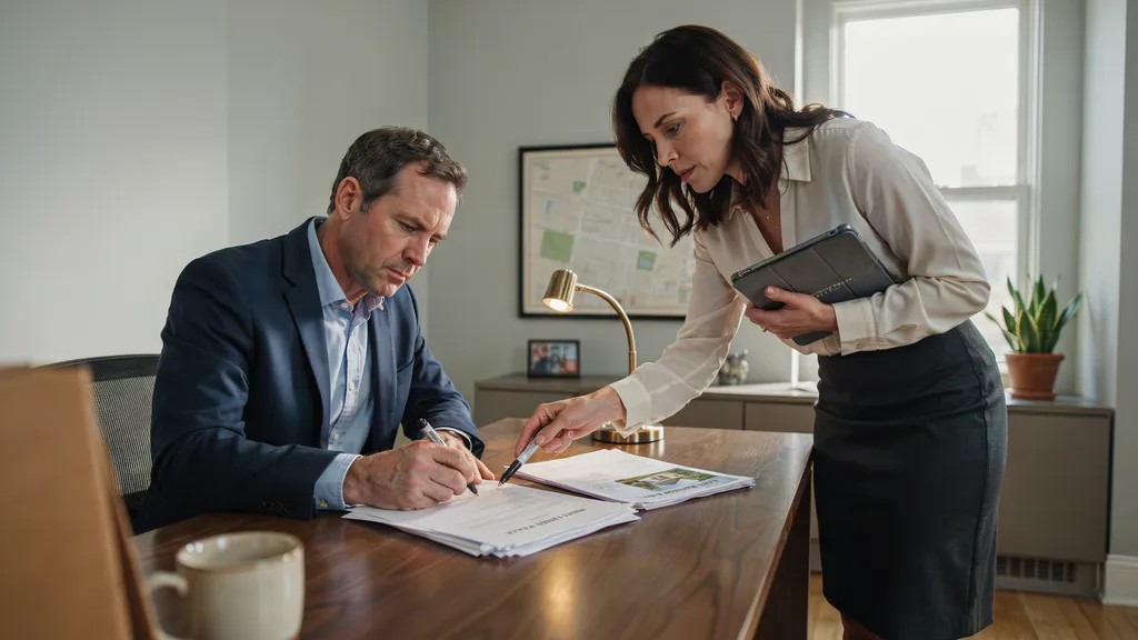 Trustee signing documents to legally sell a property held in a trust.