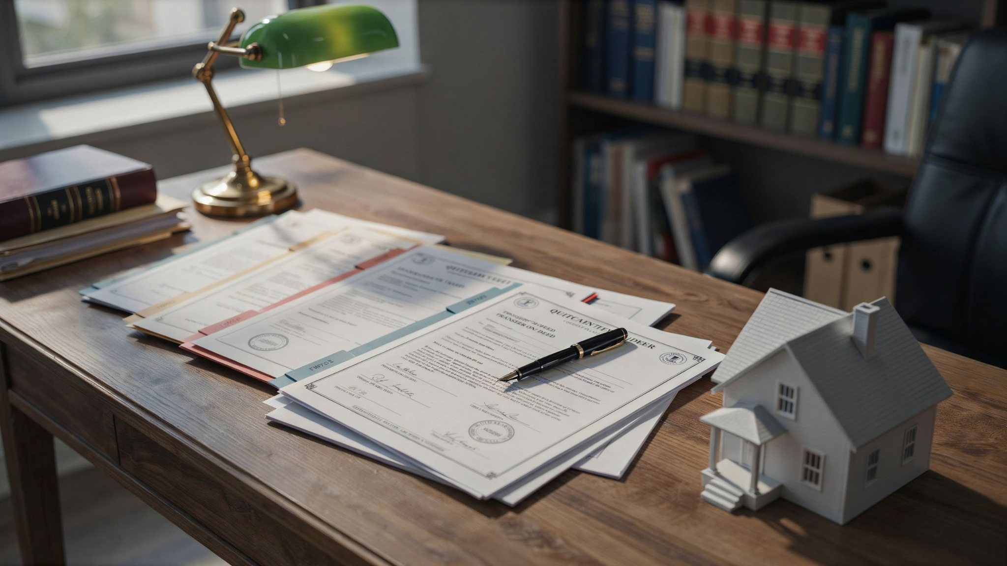 Different property transfer documents including quitclaim deed, warranty deed, and living trust papers.