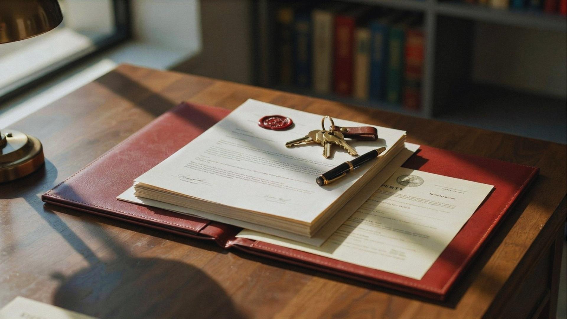 Trust documents and property deeds showing legal transfer of real estate ownership.