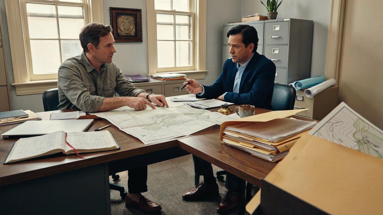 Homeowner reviewing zoning records and property documents with a local official.