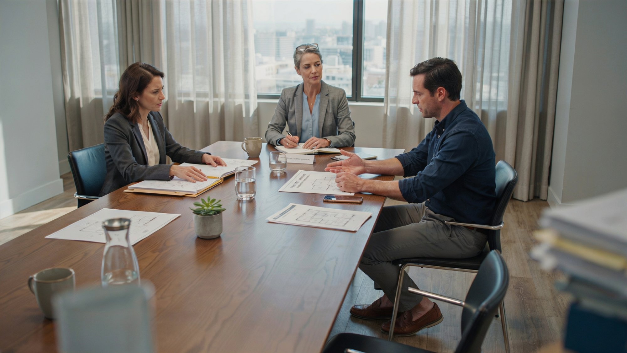 Co-owners resolving a property dispute through mediation.