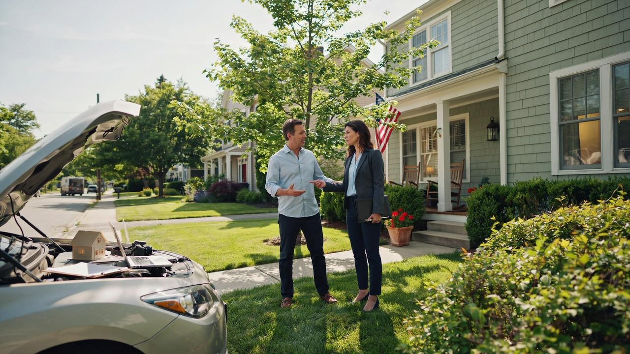 Property owner and attorney examining a residential property while evaluating an adverse possession claim.