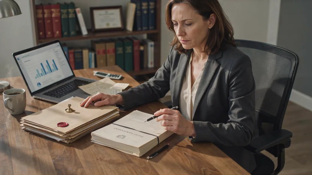 Person comparing documents to determine the right estate or trust account