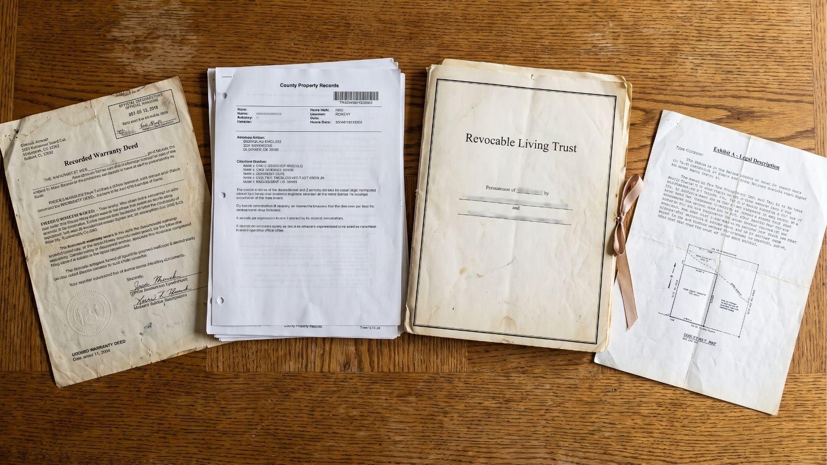 Recorded deed, county property records, trust document, and legal description