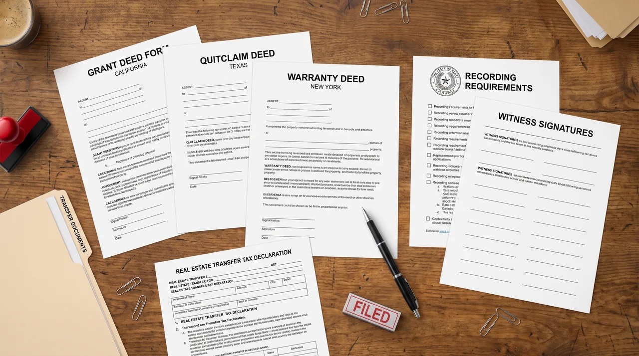 Property transfer forms showing recording and witness requirements.