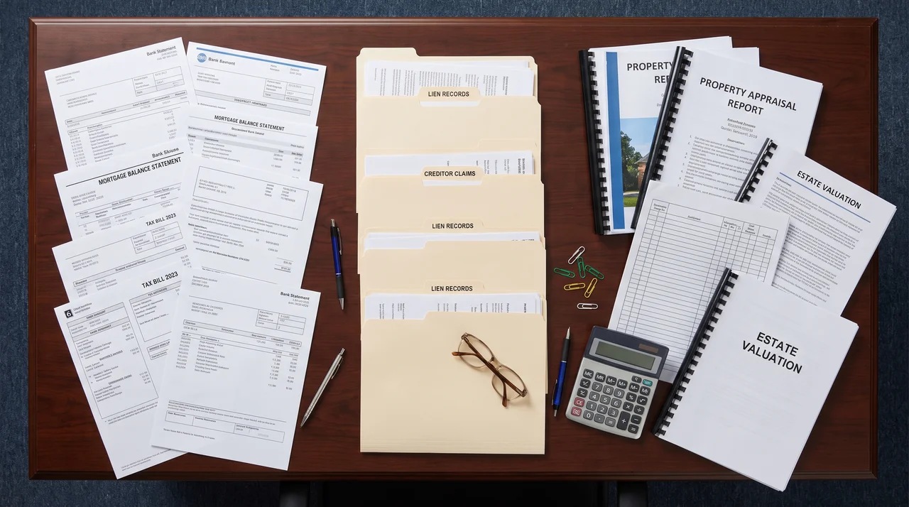 Property valuation, debt records, and estate financial documents.
