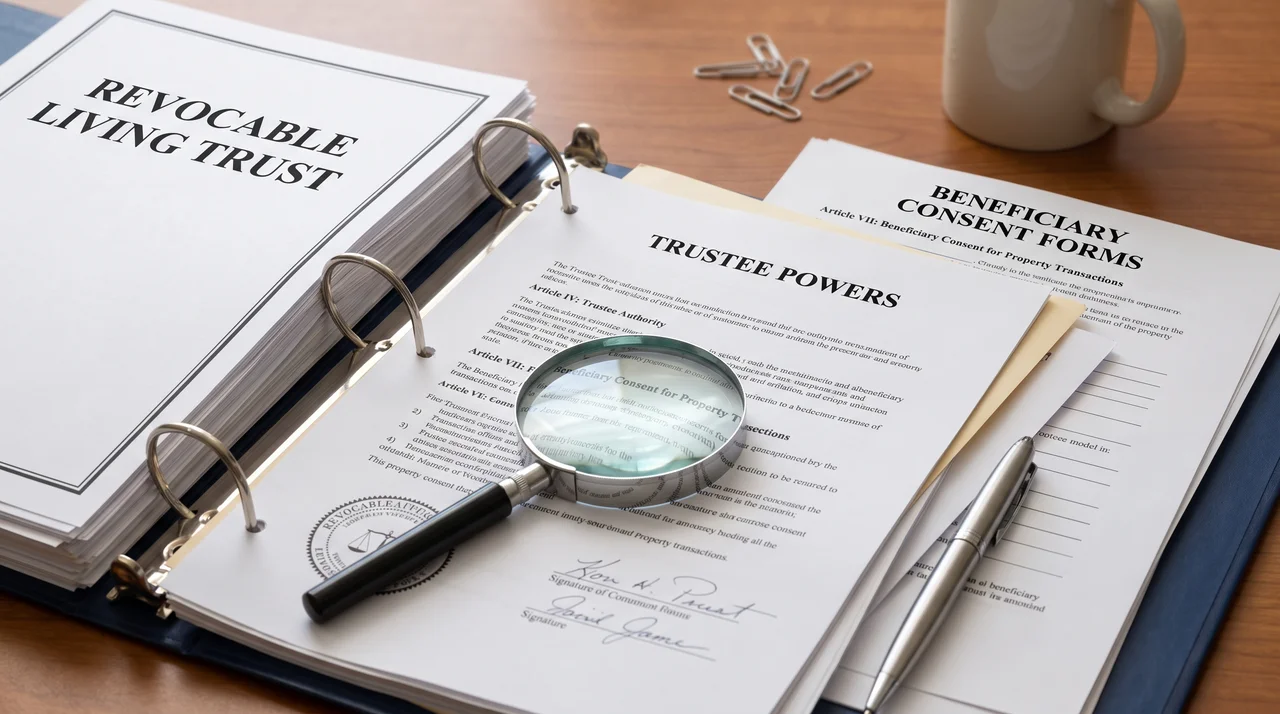 Trust agreement documents detailing trustee and beneficiary roles.