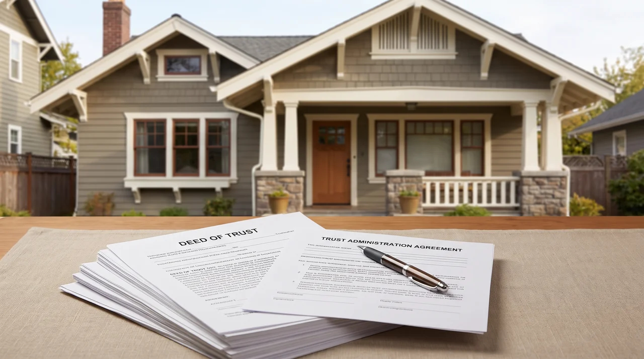 House held in a trust with property documents on a table