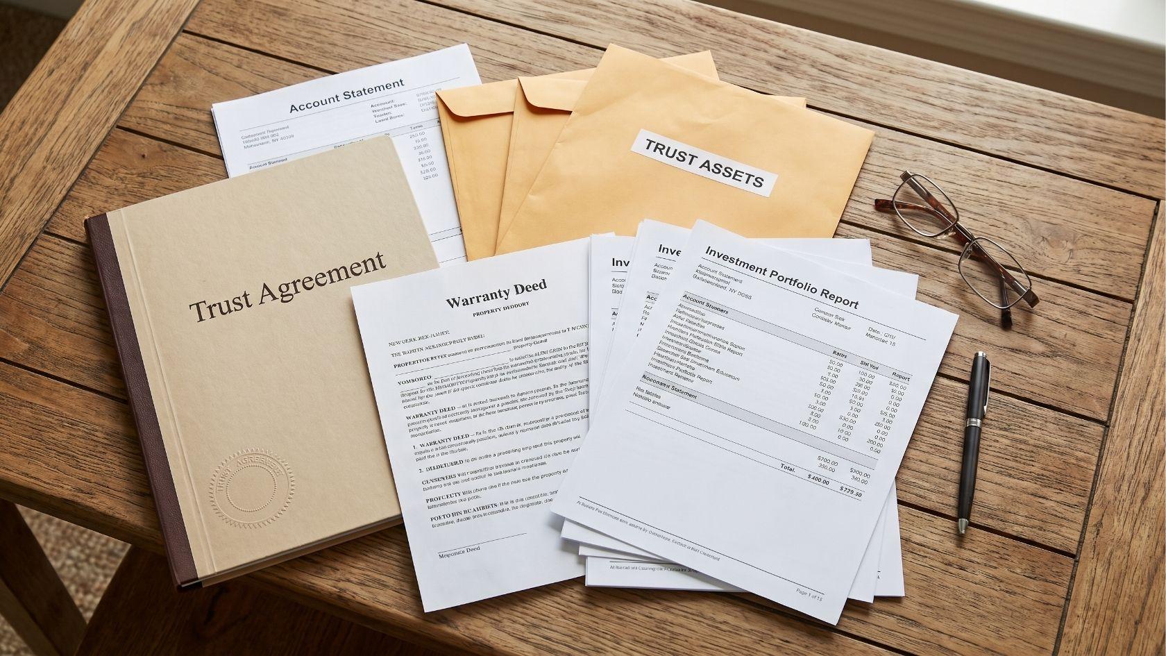 House with trust document, new deed, and county recording documents