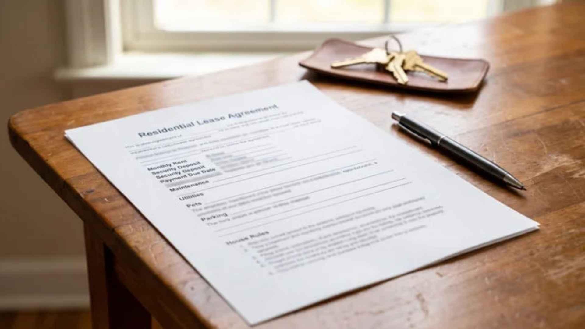 Lease agreement showing rent, deposit, utilities, maintenance, and house rules.