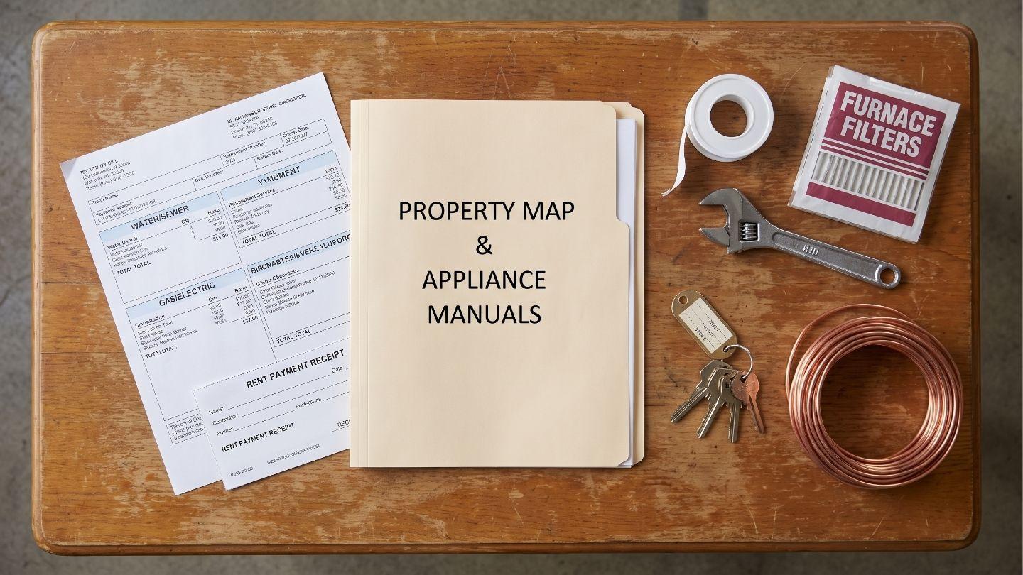 Rental property utility bill, repair materials, and rent payment documents